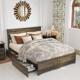 Farmhouse Queen Size Bed Frame with 4 Storage Drawers