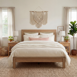 Rattan Boho Bed Frame with Headboard | Full Queen King | Natural Walnut Platform Bed