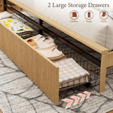 Yechen Modern Arched Reeded Wood Bed | 2 Storage Drawers | Natural Oak