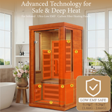 Low EMF Infrared Sauna for Home | 1170W Far Infrared Sauna with Red Light Therapy | 1 Person Carbon Fiber Sauna Room