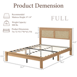 Rattan Boho Bed Frame with Headboard | Full Queen King | Natural Walnut Platform Bed