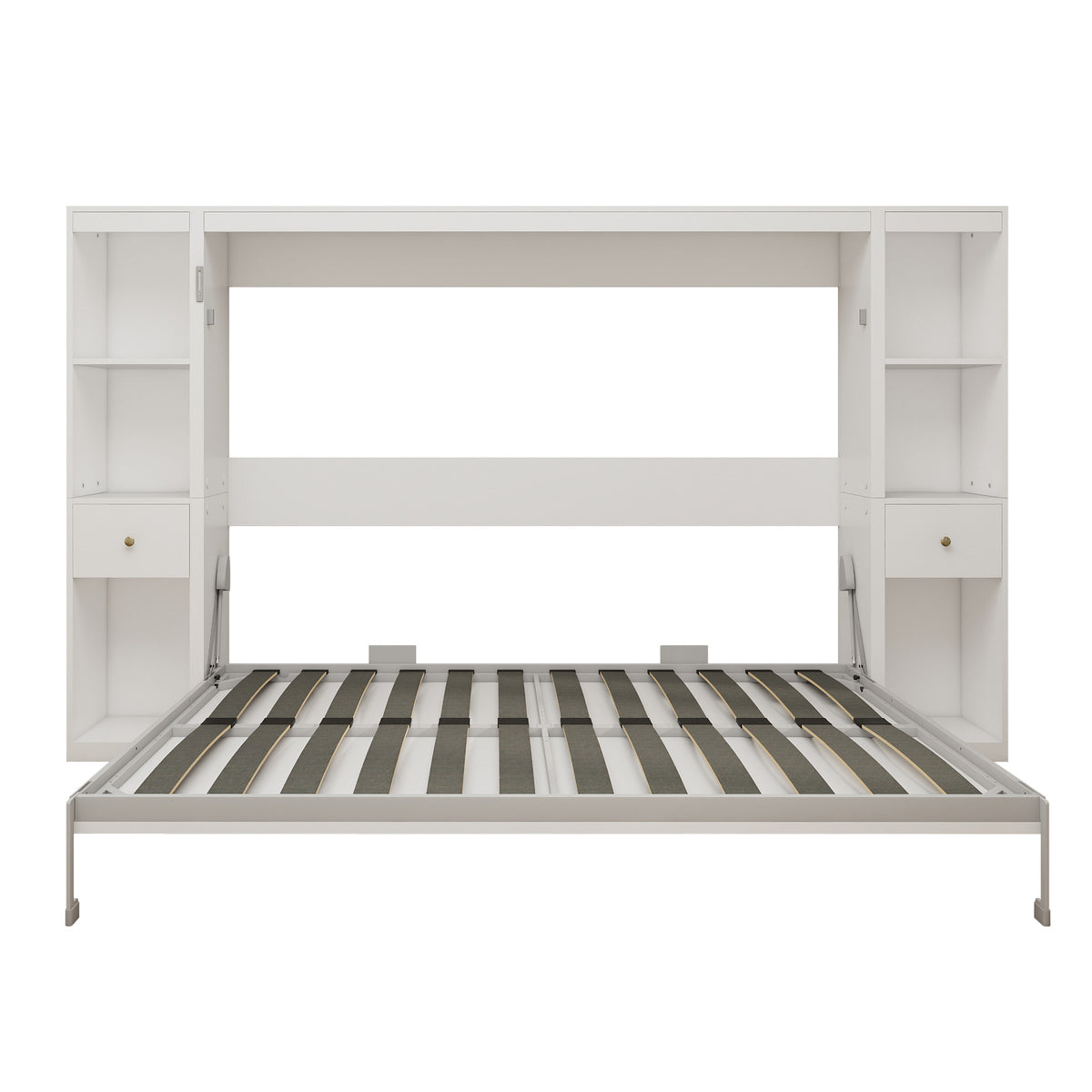 Queen Horizontal Murphy Bed with Storage Cabinets – White