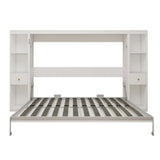 Queen Horizontal Murphy Bed with Storage Cabinets – White