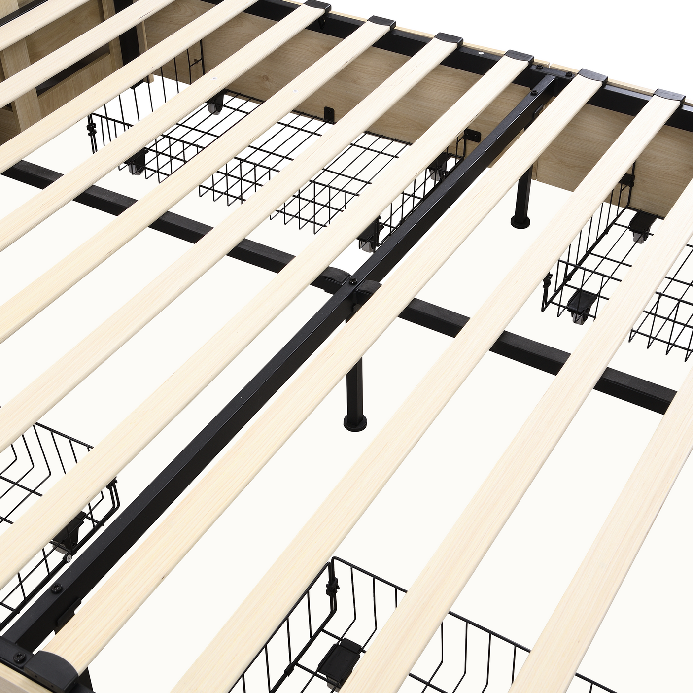 Boho Rattan Queen Bed Frame with Charging Station & 10 Storage Drawers