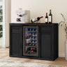 Rattan Coffee Bar Cabinet with Mini Fridge Space - Boho Sideboard with Wine Storage