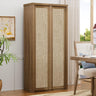 Yechen 67" Tall Rattan Pantry Cabinet with Adjustable Shelves, Dark Walnut/Natural Walnut