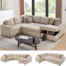 Yechen 123" U-Shaped Sectional Sleeper Sofa with Pull-Out Bed & Storage Chaise, 6-Seater