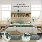 Boho Rattan Queen Beds with Charging Station Headboard