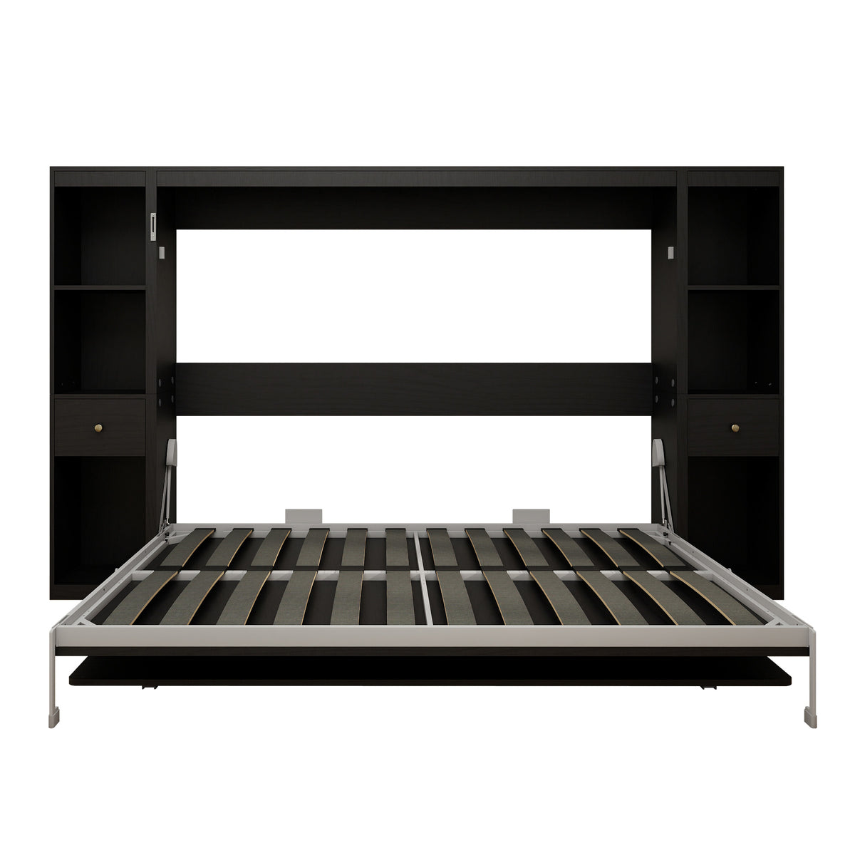 Queen Horizontal Murphy Bed with Desk & Storage – Black