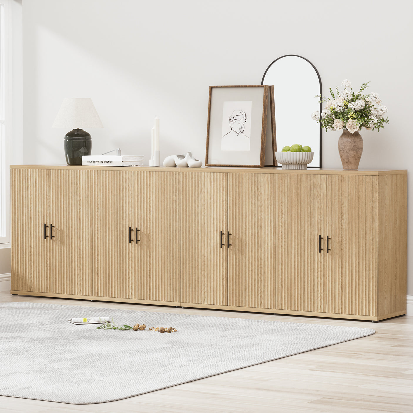 4 Doors Accent Fluted Sideboard Buffet Storage Cabinet