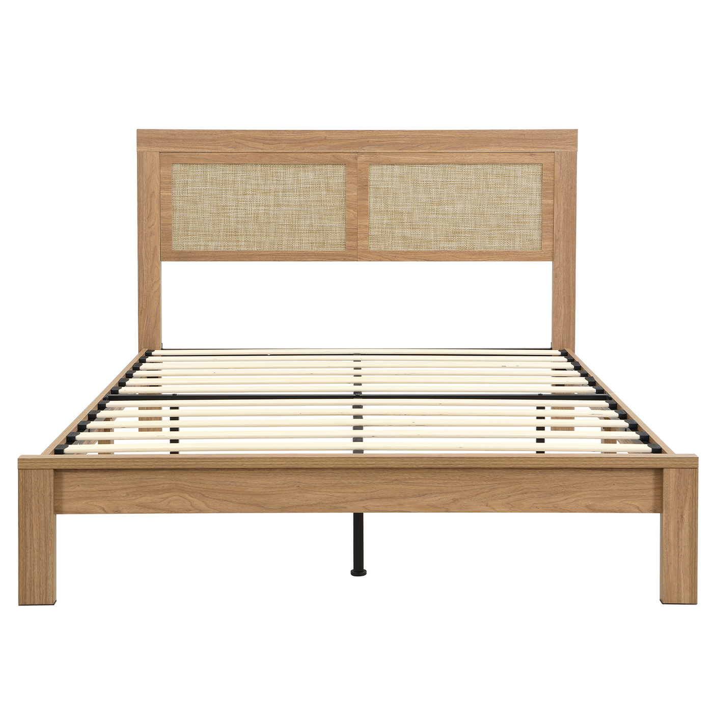 Rattan Boho Bed Frame with Headboard | Full Queen King | Natural Walnut Platform Bed