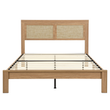 Rattan Boho Bed Frame with Headboard | Full Queen King | Natural Walnut Platform Bed