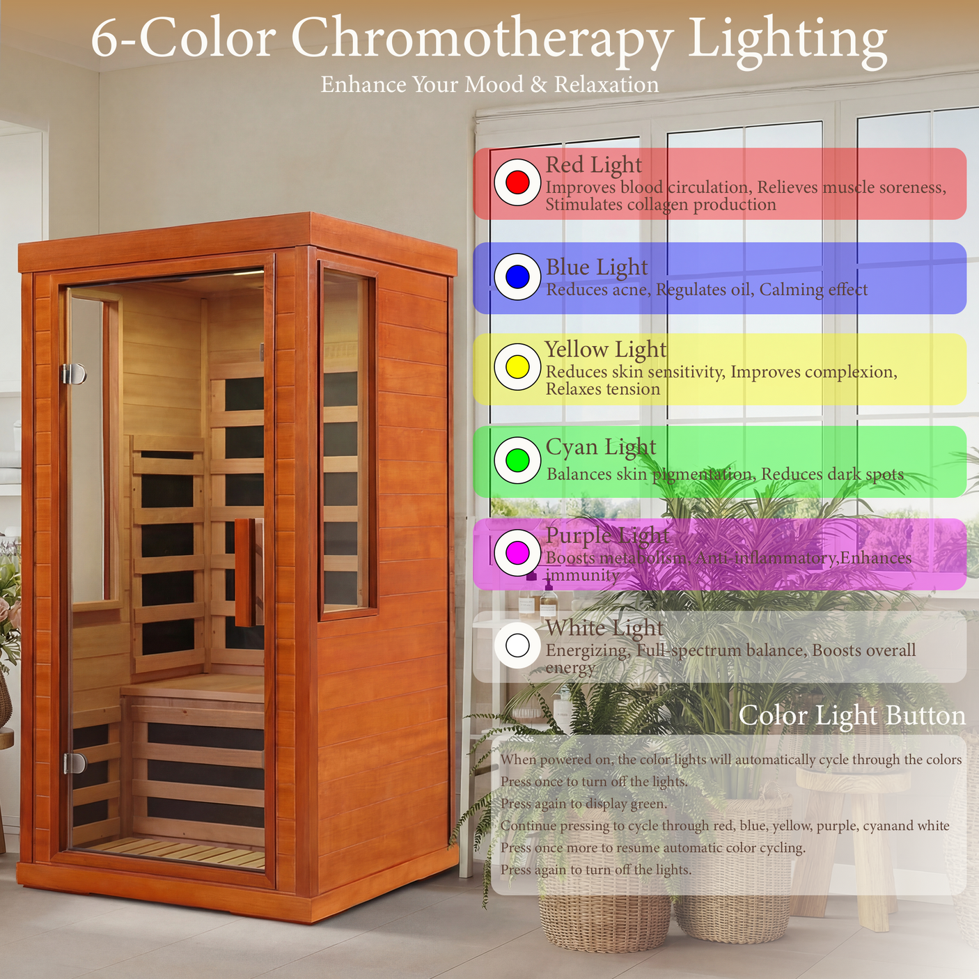 Low EMF Infrared Sauna for Home | 1170W Far Infrared Sauna with Red Light Therapy | 1 Person Carbon Fiber Sauna Room