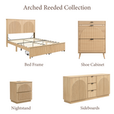 Yechen Modern Arched Reeded Wood Bed | 2 Storage Drawers | Natural Oak