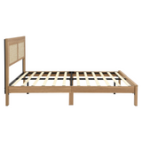 Rattan Boho Bed Frame with Headboard | Full Queen King | Natural Walnut Platform Bed