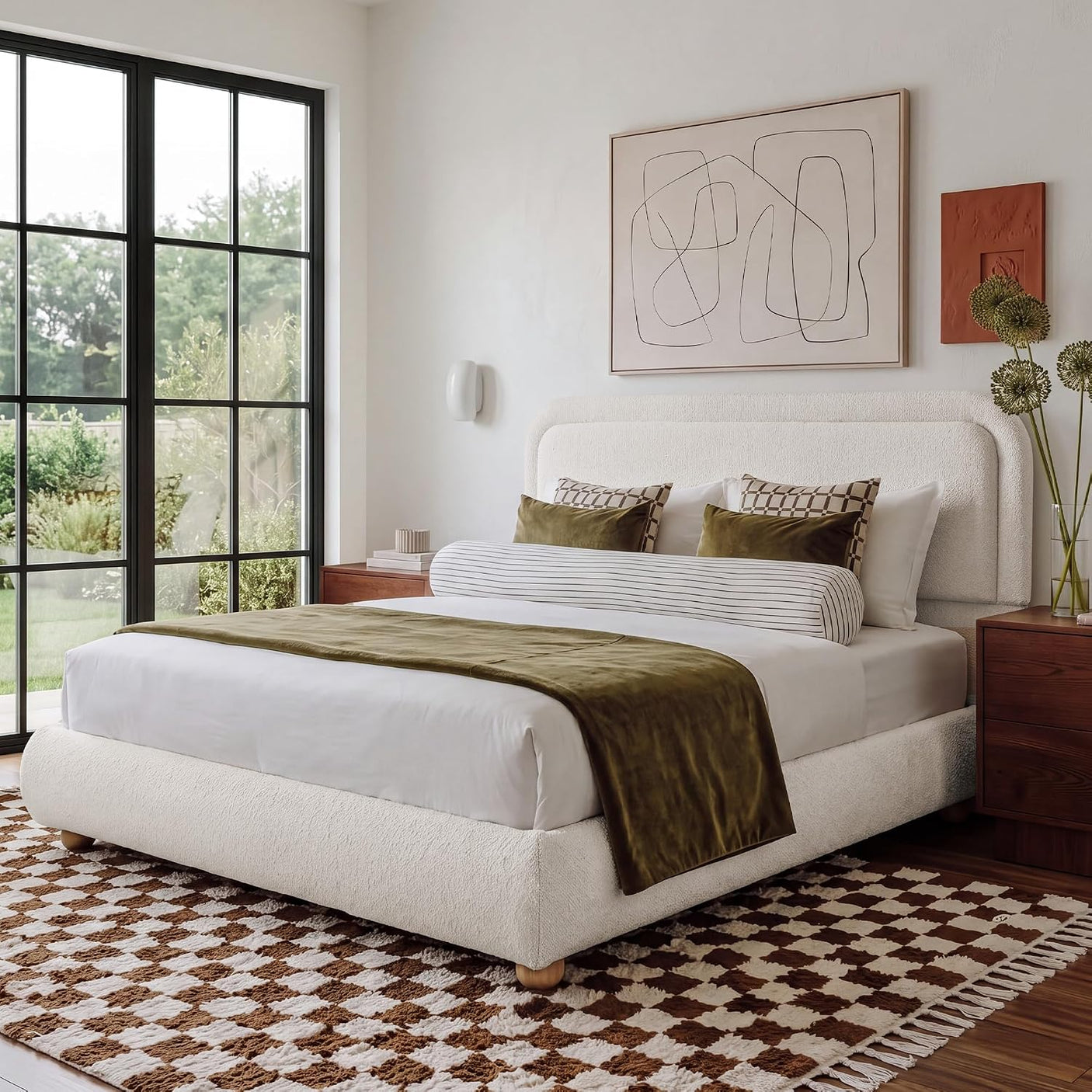 Upholstered Boucle Platform Bed Frame, No Box Spring, 800 lb Capacity – Full & Queen