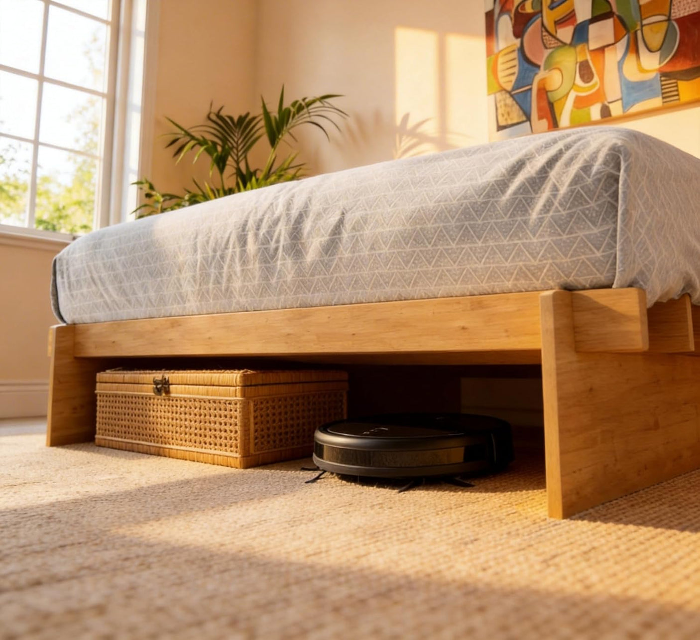 Yechen Natural Oak Platform Bed Frame | Dovetail Joinery, Wooden Slats, No Box Spring Needed