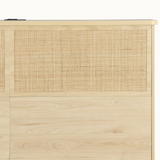 Boho Rattan Queen Bed Frame with Charging Station & 10 Storage Drawers