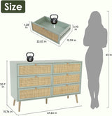 Modern 6 Drawer Dresser with Rattan Drawers
