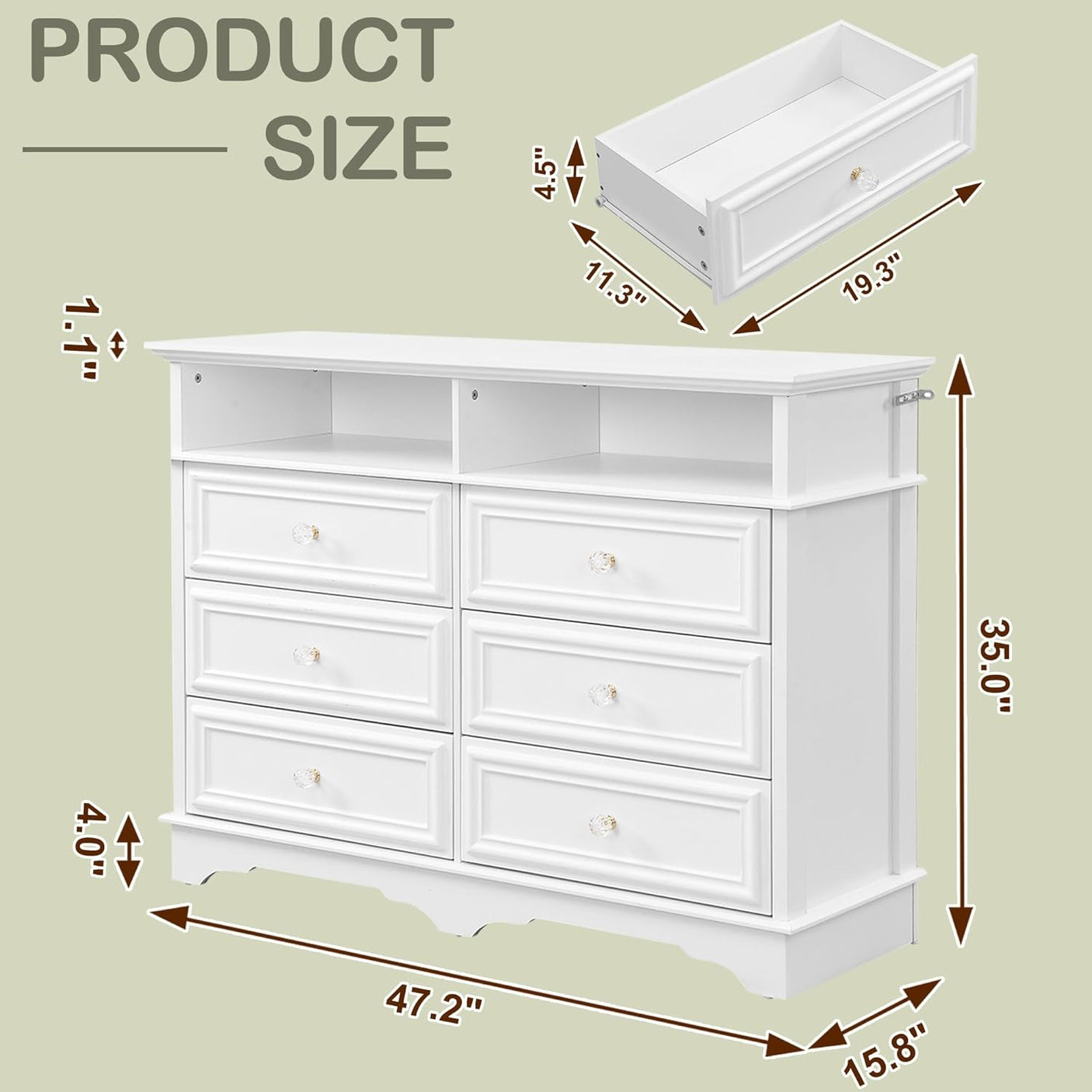 Rustic 6 Drawer Open Shelves Dresser