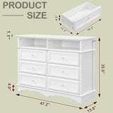 Rustic 6 Drawer Open Shelves Dresser