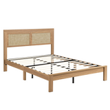 Rattan Boho Bed Frame with Headboard | Full Queen King | Natural Walnut Platform Bed