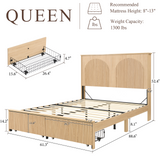 Yechen Modern Arched Reeded Wood Bed | 2 Storage Drawers | Natural Oak