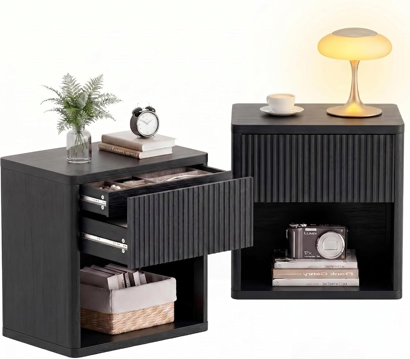 Large Modern Nightstand with Small Built-in Drawers