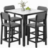 5-Piece Counter Height Dining Set | Marble-Look Top, Padded Chairs, Modern Grey