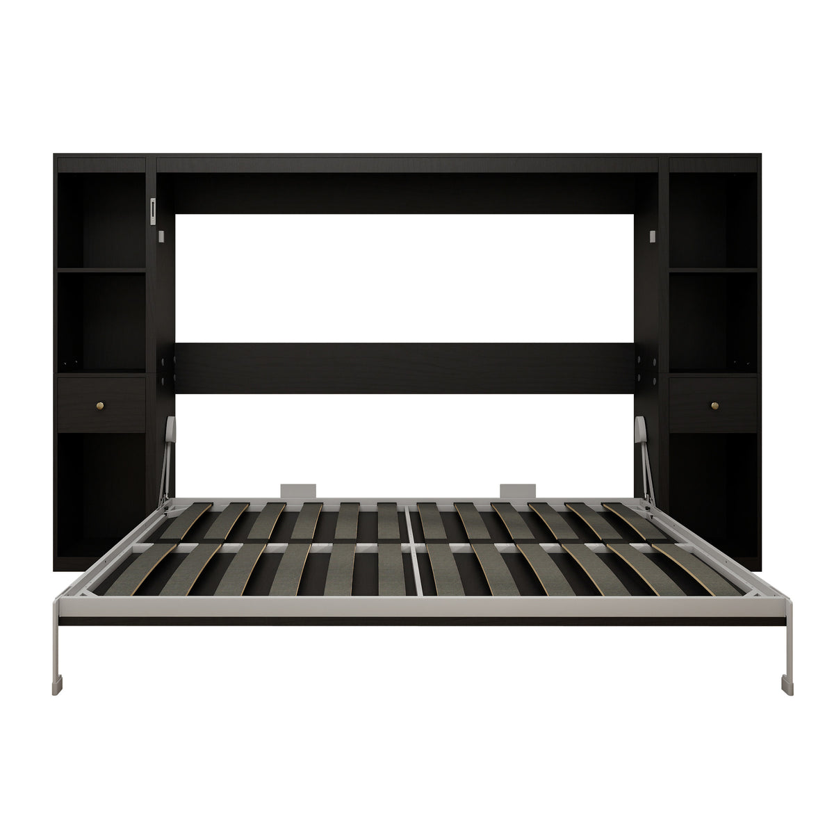 Queen Horizontal Murphy Bed with Storage Cabinets – Black