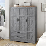 Yechen 3-Door Wooden Wardrobe Closet with Mirror, Drawers & Shelves, Farmhouse Armoire for Bedroom