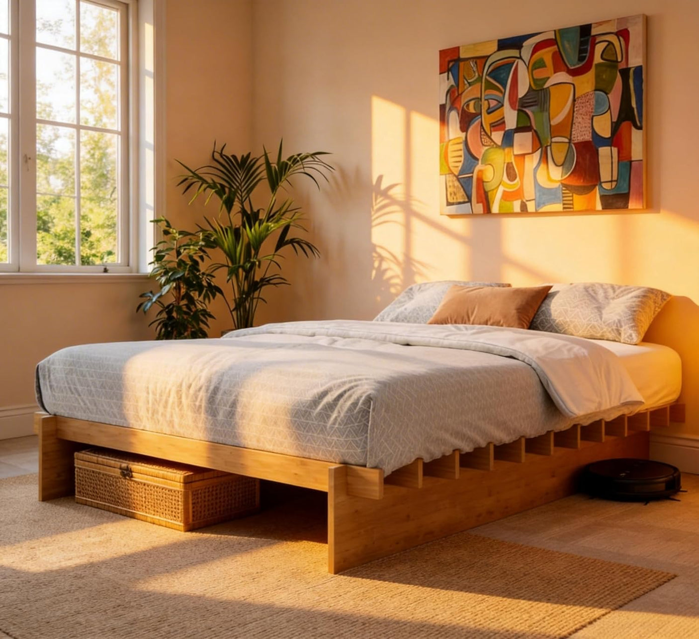 Yechen Natural Oak Platform Bed Frame | Dovetail Joinery, Wooden Slats, No Box Spring Needed
