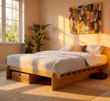 Yechen Natural Oak Platform Bed Frame | Dovetail Joinery, Wooden Slats, No Box Spring Needed