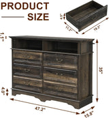 Rustic 6 Drawer Open Shelves Dresser