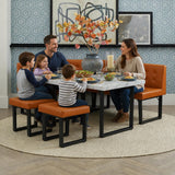 72" Corner Breakfast Nook Table Set with Storage Bench | L-Shaped Booth Dining Set, Seats 6, Orange
