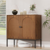 Fluted Sideboard Cabinet with Storage – 2-Door Arched Buffet Credenza | Mid-Century Modern | Walnut & Black