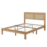 Rattan Boho Bed Frame with Headboard | Full Queen King | Natural Walnut Platform Bed