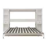 Queen Horizontal Murphy Bed with Desk & Storage – White