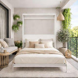 Queen Murphy Bed | White Wall Bed with Grey Slat Frame | Space-Saving Foldable Bed | Yechen Home