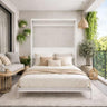 Queen Murphy Bed | White Wall Bed with Grey Slat Frame | Space-Saving Foldable Bed | Yechen Home