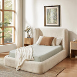 Twin Platform Bed Frame, Upholstered with Headboard, Cloud Cushion, Performance Fabric, No Box Spring Needed, Cream