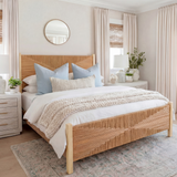 Yechen Solid Wood Rattan Bed Frame | Tall Headboard, Boho Mid-Century Style, No Box Spring Needed