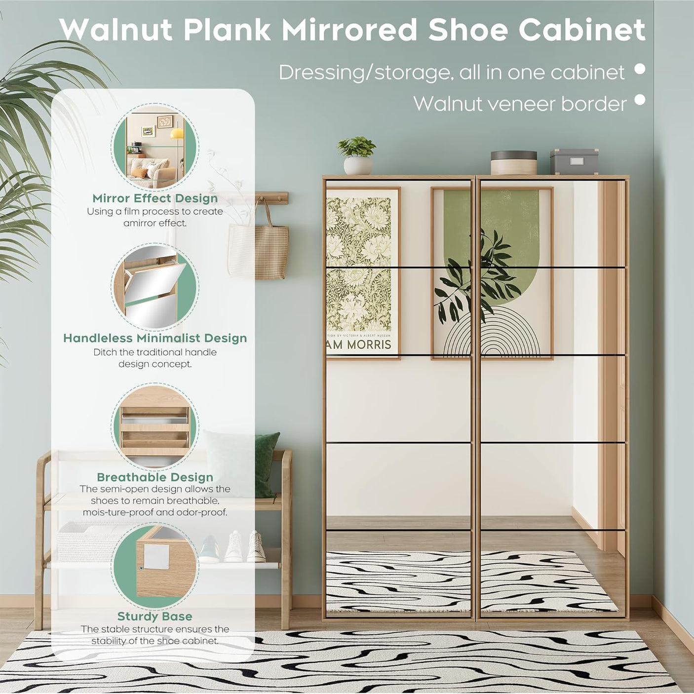 Yechen Mirror Shoe Cabinet with 5 Flip Drawers | Entryway Shoe Rack Storage Organizer for Front Door, Foyer & Hallway