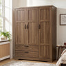 62" Walnut Armoire Wardrobe with Mirror, 3 Doors & 2 Drawers