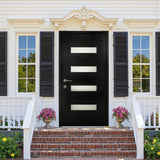 [Slab Only] 36" x 80" Fiberglass Front Door, Contemporary Modern Exterior Door, Frosted Glass Privacy Panel, Pre-Primed Black, Right Hand Inswing (Frame Not Included)