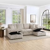 122'' U-Shaped Corduroy Sectional Sofa with Sleeper Bed & Storage Chaise