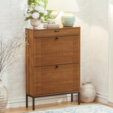 Yechen Shoe Cabinet with Flip Doors, 2 Flip Drawers + Top Drawer, Slim Entryway Organizer for Hallway & Living Room, Walnut