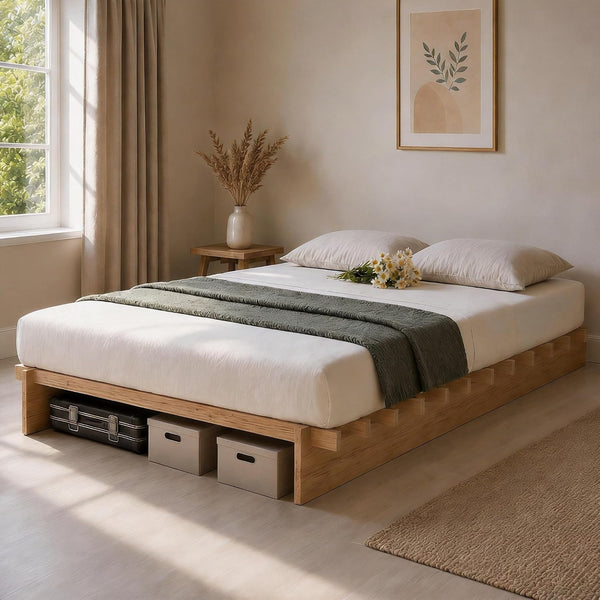 Platform Bed Frame with Dovetail Joinery – 10-Min Assembly, Wood Slats, No Box Spring, Natural| Walnut