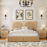 Yechen Modern Arched Reeded Wood Bed | 2 Storage Drawers | Natural Oak