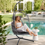 Egg Hanging Chair with Stand, Footrest & Cushion | Patio & Bedroom, Charcoal Grey